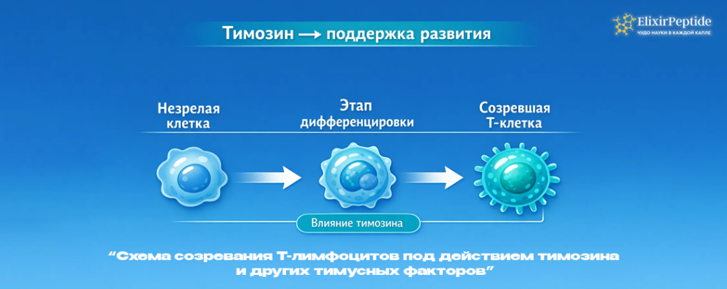 Схема созревания Т-лимфоцитов под действием тимозина и других тимусных факторов.png Схема созревания Т-лимфоцитов под действием тимозина и других тимусных факторов.png