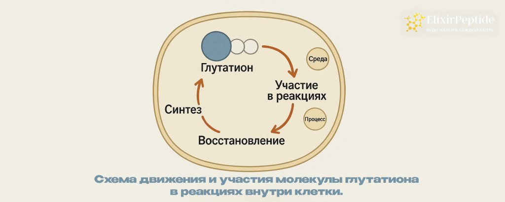 Схема движения и участия молекулы глутатиона в реакциях внутри клетки. .png Схема движения и участия молекулы глутатиона в реакциях внутри клетки. .png