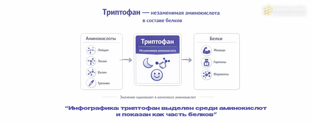 Инфографика- триптофан выделен среди аминокислот и показан как часть белков.png Инфографика- триптофан выделен среди аминокислот и показан как часть белков.png